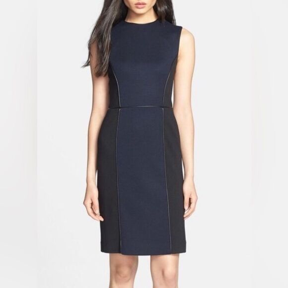 Tory Burch $375 Natalee Ponte Sheath Dress Size Medium Navy Black Knee Length - Picture 1 of 5